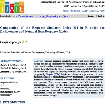 Computation of the response similarity index m4 in r under the dichotomous and nominal item response models